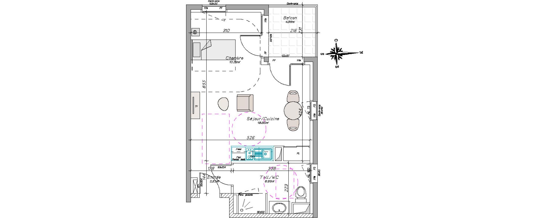 Appartement T1 de 38,53 m2 &agrave; Tarbes Centre