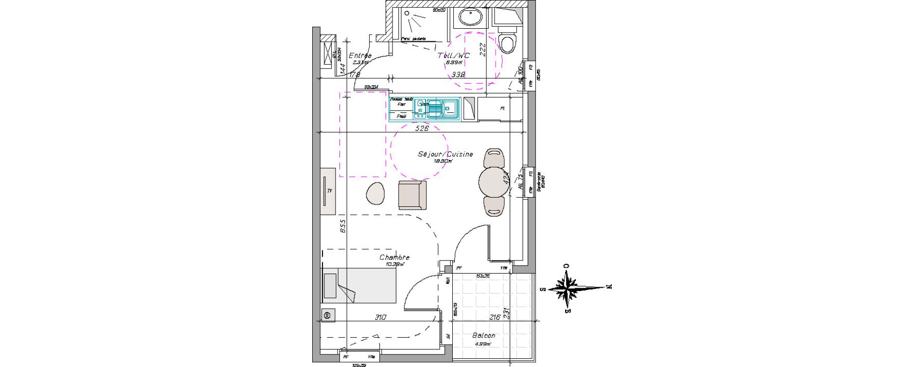 Appartement T1 de 38,53 m2 &agrave; Tarbes Centre