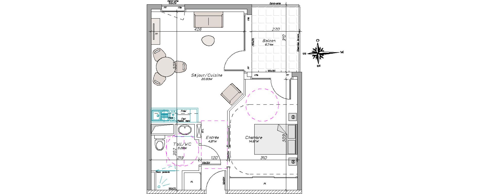 Appartement T2 de 45,55 m2 &agrave; Tarbes Centre