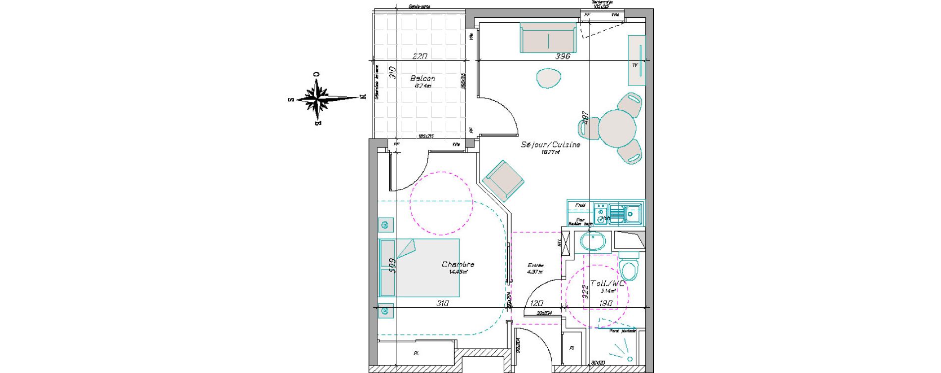 Appartement T2 de 42,73 m2 &agrave; Tarbes Centre