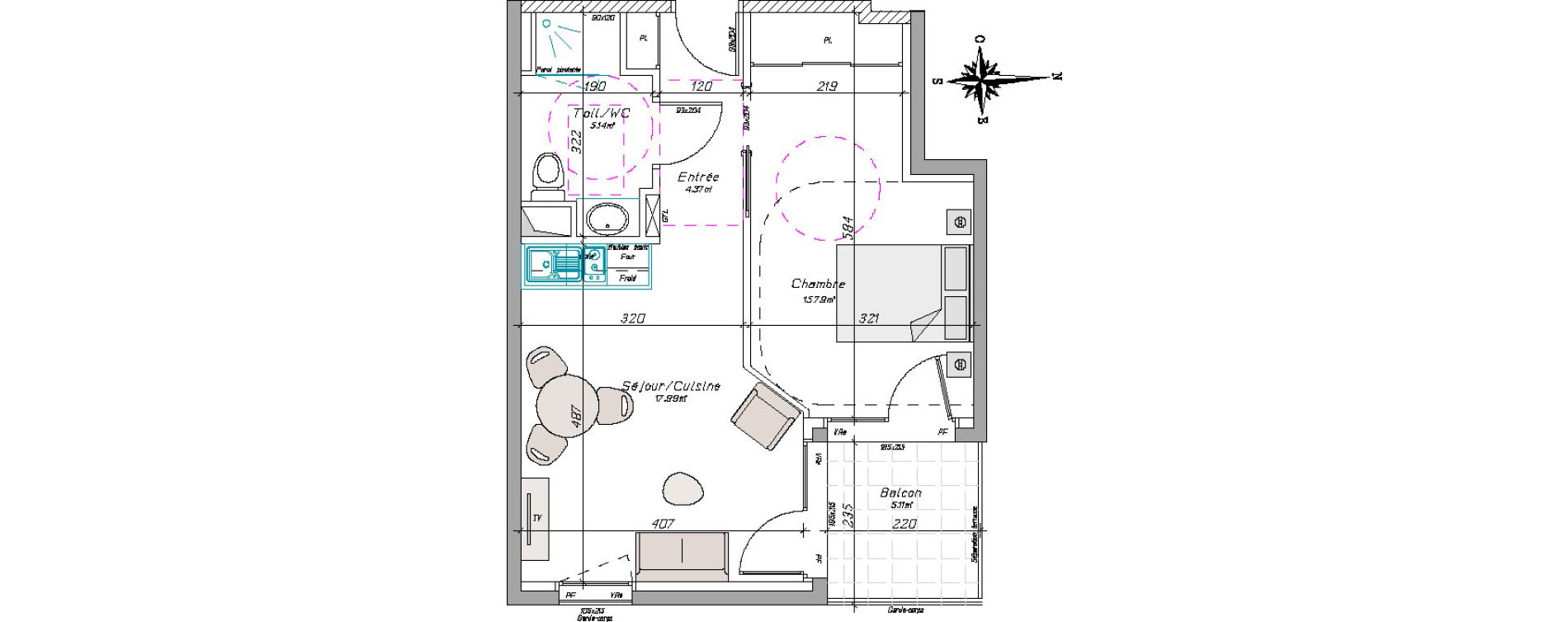 Appartement T2 de 43,29 m2 &agrave; Tarbes Centre
