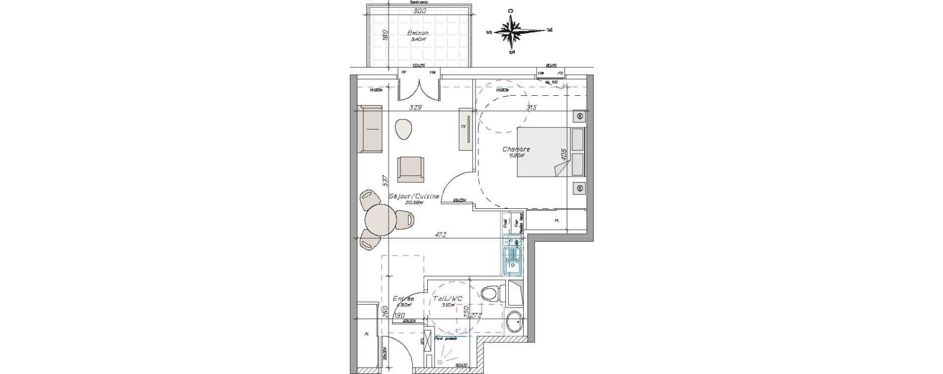 Appartement T2 de 42,43 m2 &agrave; Tarbes Centre
