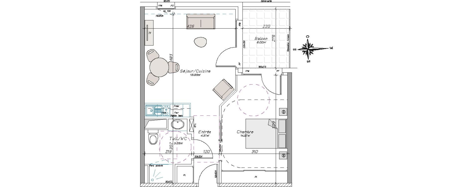 Appartement T2 de 44,43 m2 &agrave; Tarbes Centre
