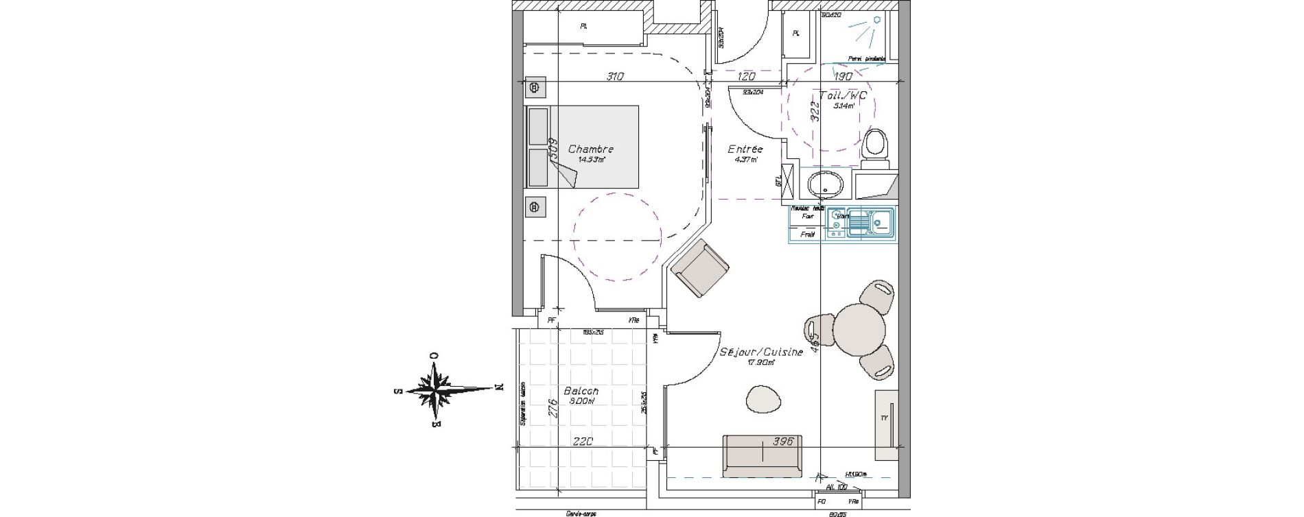 Appartement T2 de 41,94 m2 &agrave; Tarbes Centre