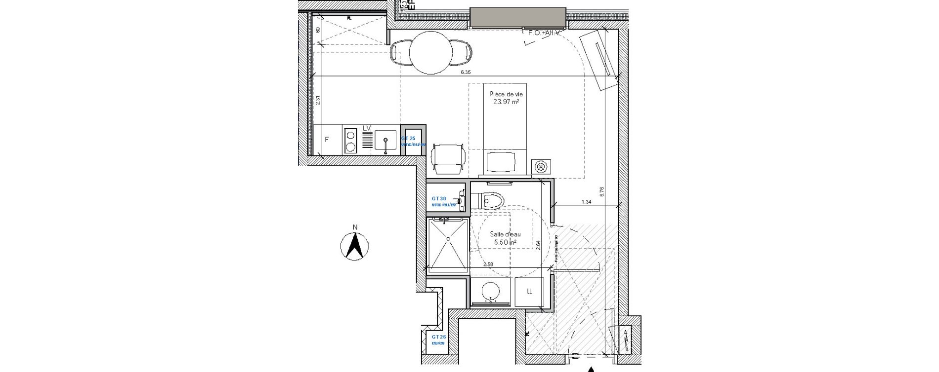 Appartement T1 de 29,46 m2 &agrave; Tarbes Centre