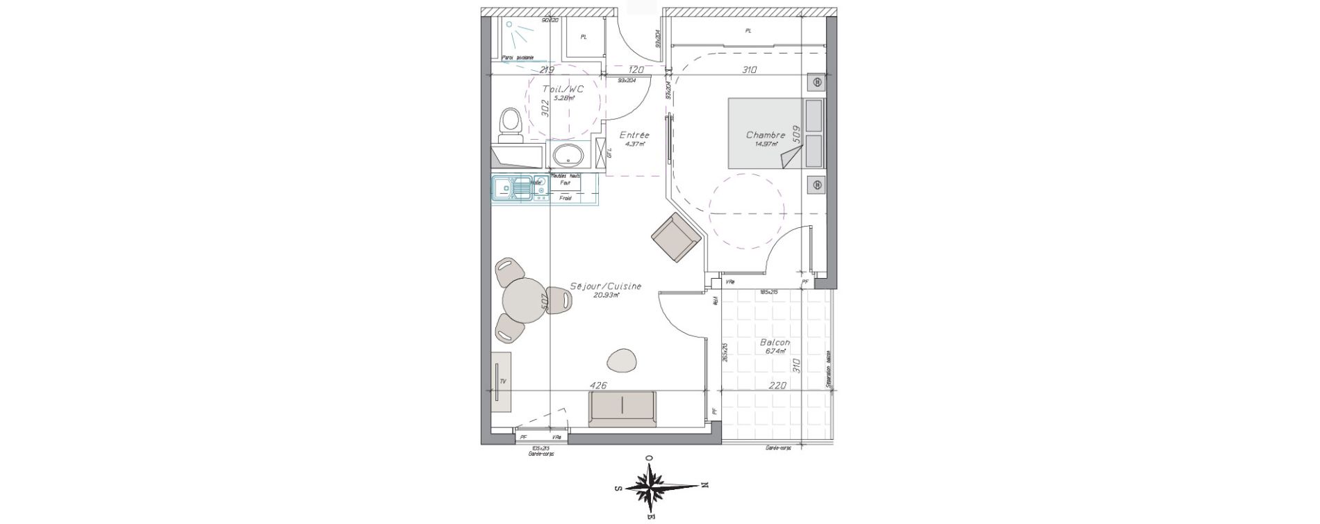 Appartement T2 de 45,55 m2 &agrave; Tarbes Centre