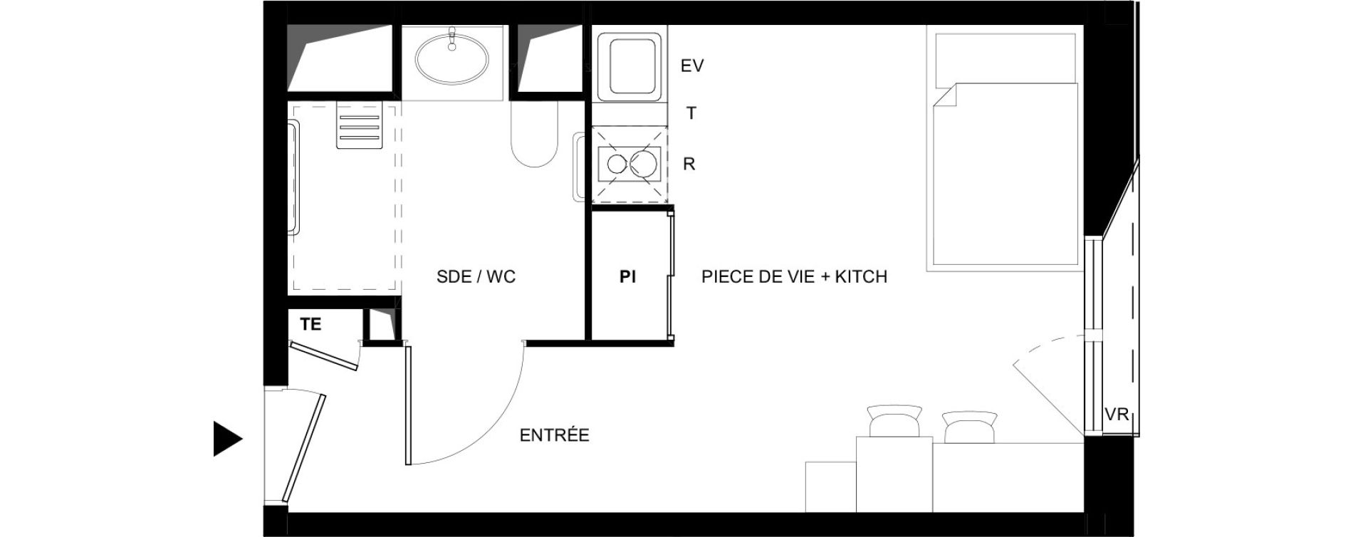 Appartement T1 meubl&eacute; de 22,69 m2 &agrave; Tarbes Solazur