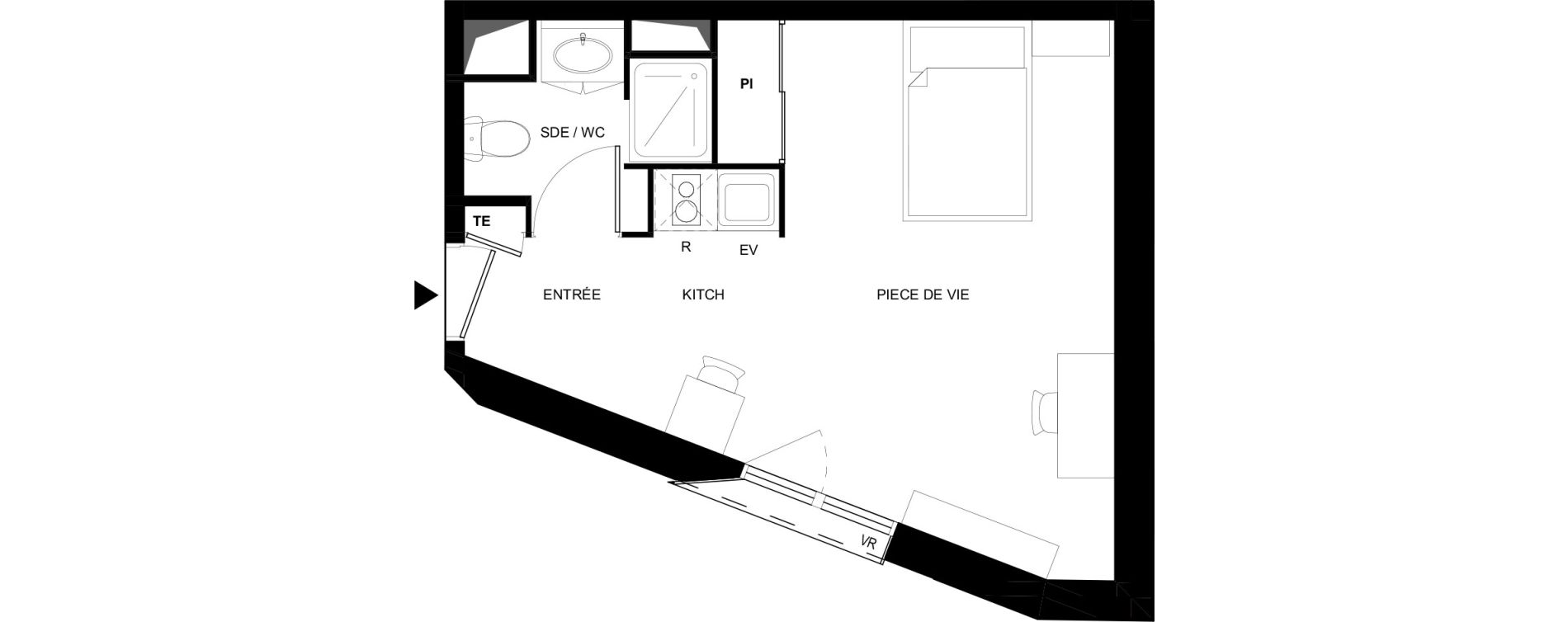 Appartement T1 meubl&eacute; de 26,67 m2 &agrave; Tarbes Solazur