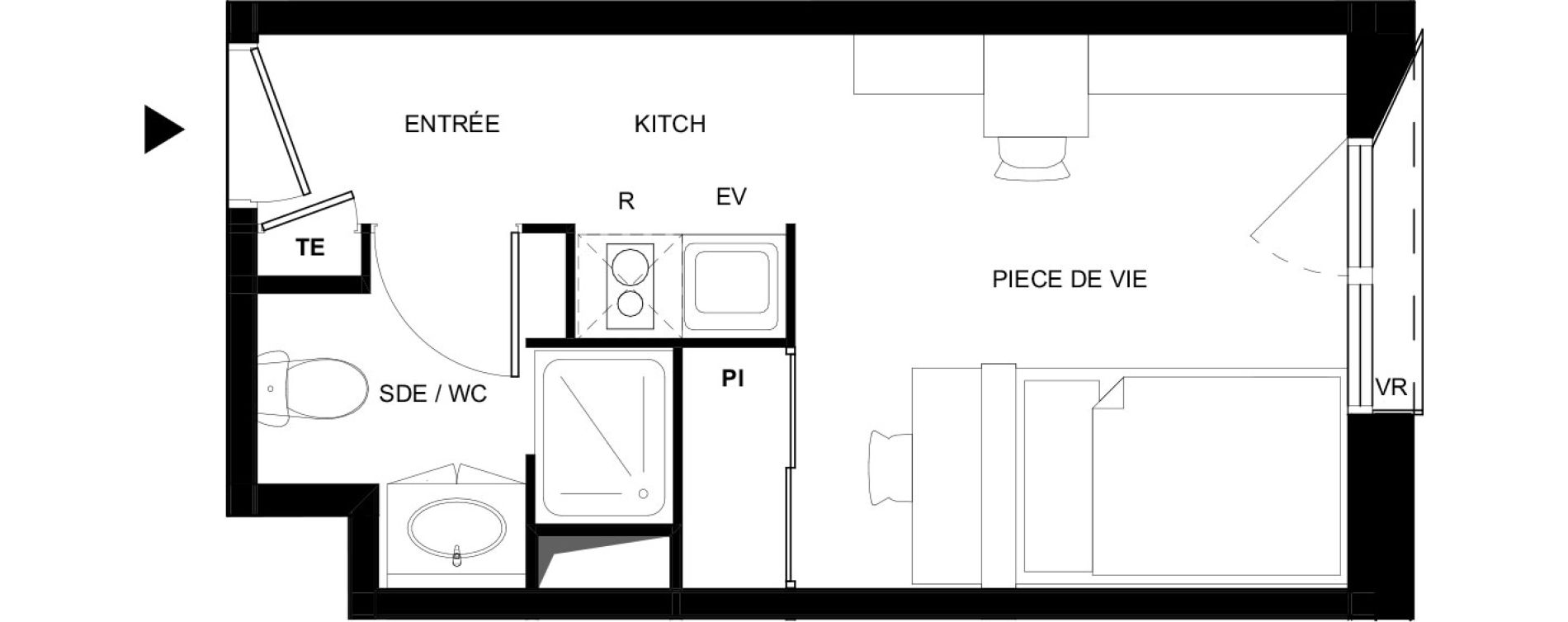 Appartement T1 meubl&eacute; de 18,85 m2 &agrave; Tarbes Solazur