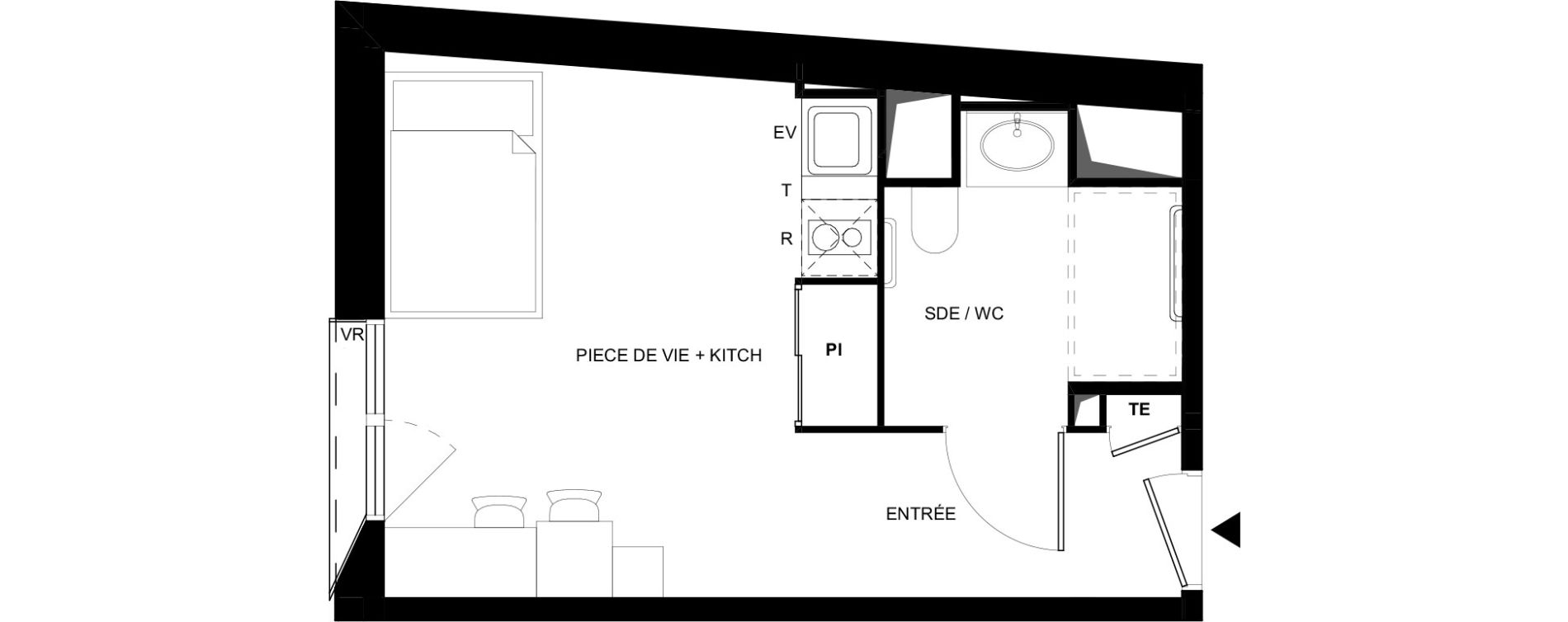 Appartement T1 meubl&eacute; de 23,82 m2 &agrave; Tarbes Solazur