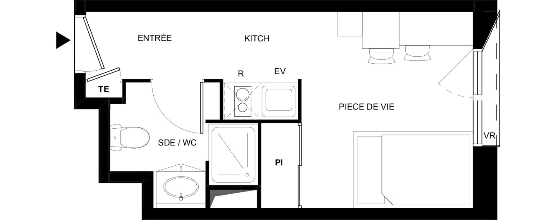Appartement T1 meubl&eacute; de 18,15 m2 &agrave; Tarbes Solazur