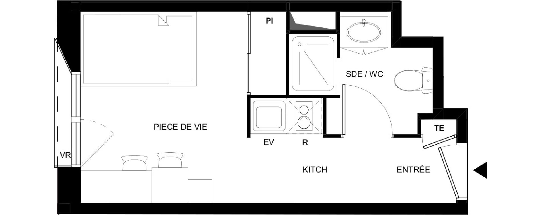 Appartement T1 meubl&eacute; de 18,15 m2 &agrave; Tarbes Solazur