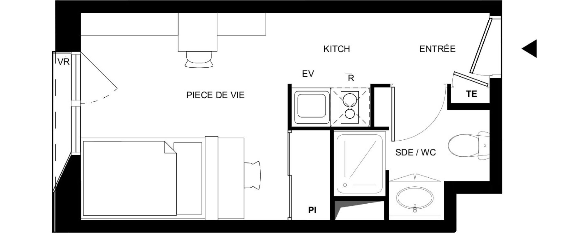 Appartement T1 meubl&eacute; de 18,85 m2 &agrave; Tarbes Solazur