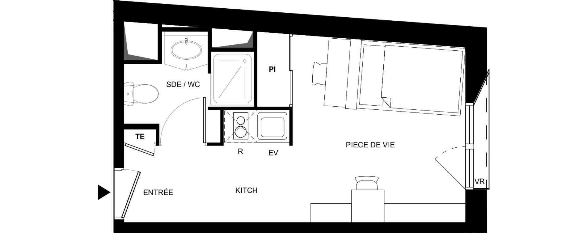 Appartement T1 meubl&eacute; de 20,27 m2 &agrave; Tarbes Solazur