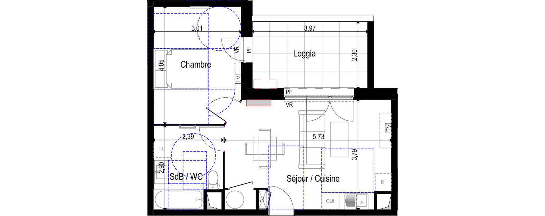 Appartement T2 de 39,16 m2 &agrave; Agde Mirabel