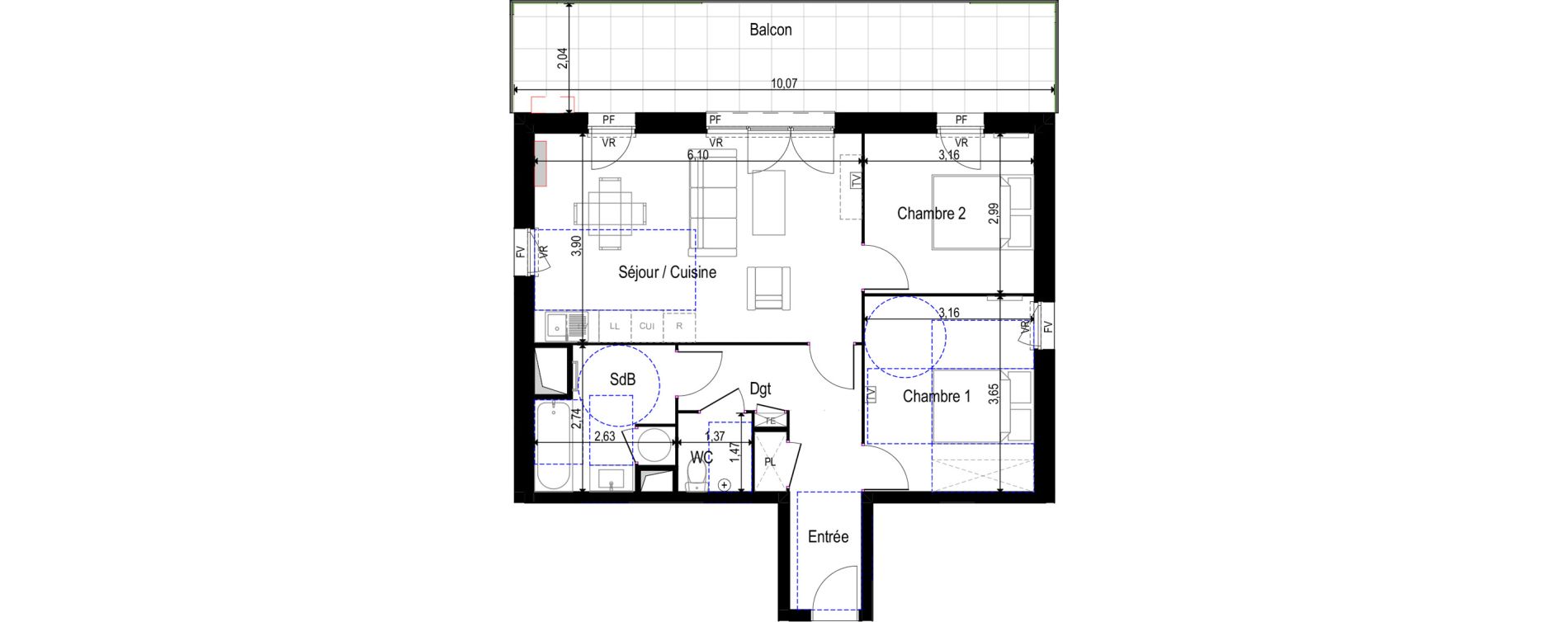 Appartement T3 de 62,73 m2 &agrave; Agde Mirabel