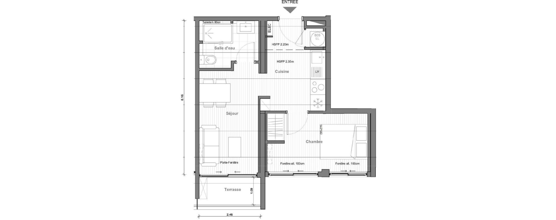 Appartement de 30,64 m2 &agrave; Agde Le m&ocirc;le