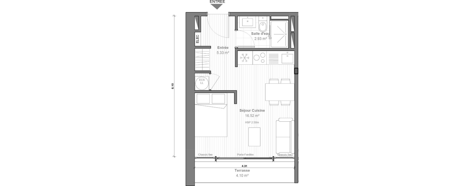 Appartement T2 de 24,78 m2 &agrave; Agde Le m&ocirc;le
