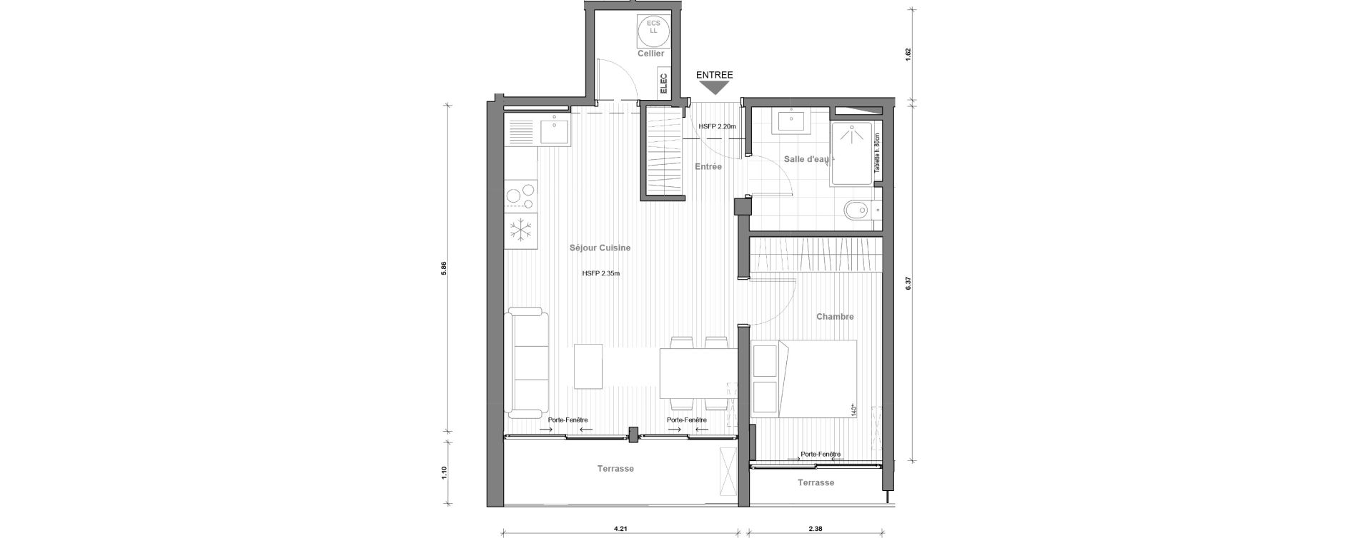 Appartement de 41,30 m2 &agrave; Agde Le m&ocirc;le