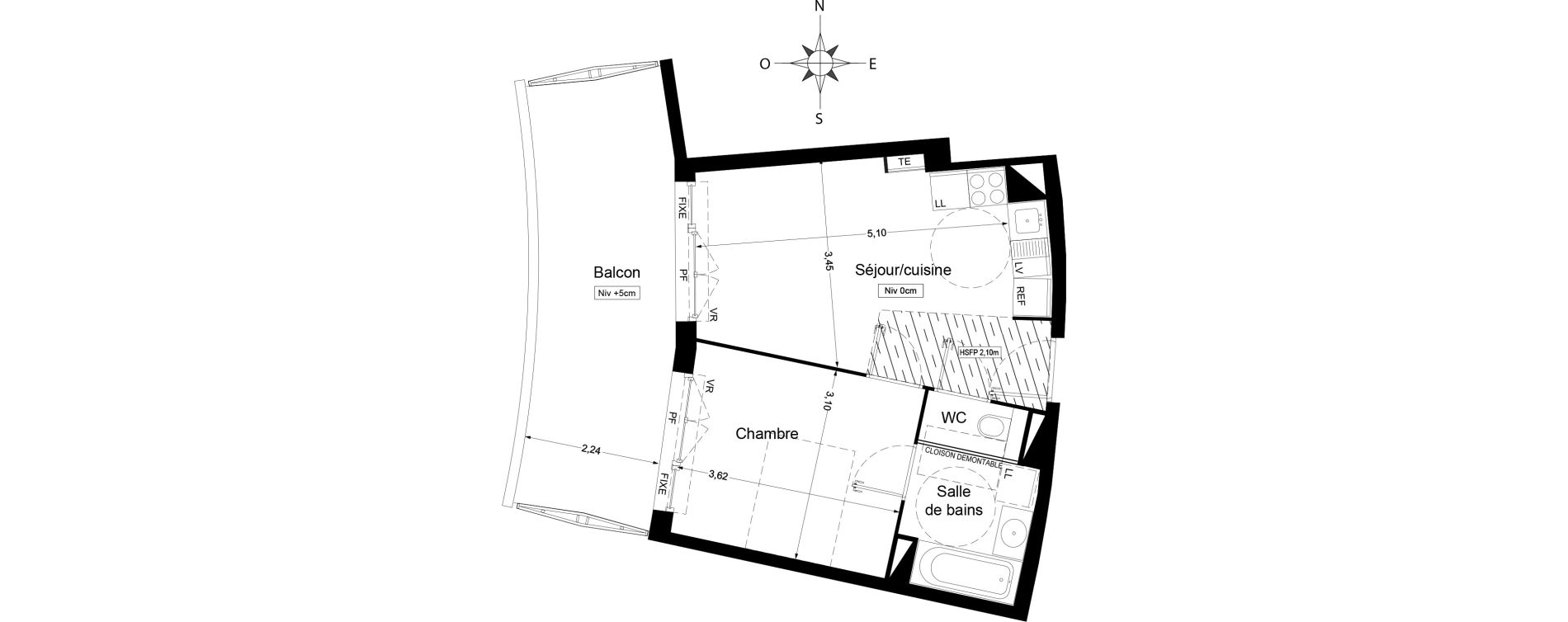 Appartement T2 de 36,10 m2 &agrave; Agde Centre