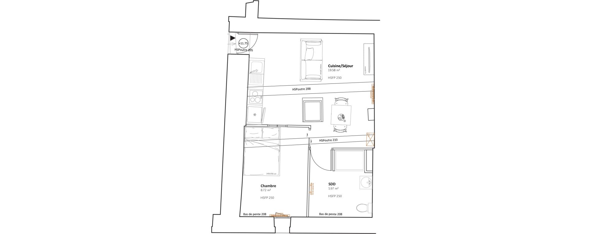 Appartement T1 bis de 34,27 m2 &agrave; Agde Vieille ville - p&eacute;rou - gare