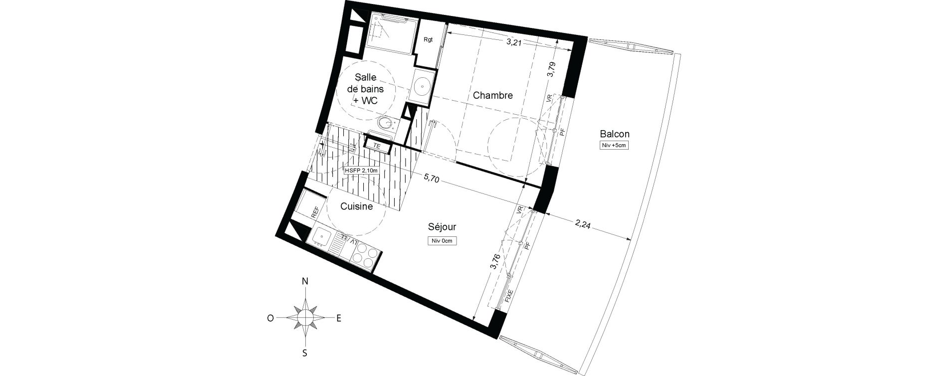 Appartement T2 meubl&eacute; de 36,85 m2 &agrave; Agde Les 7 fonts