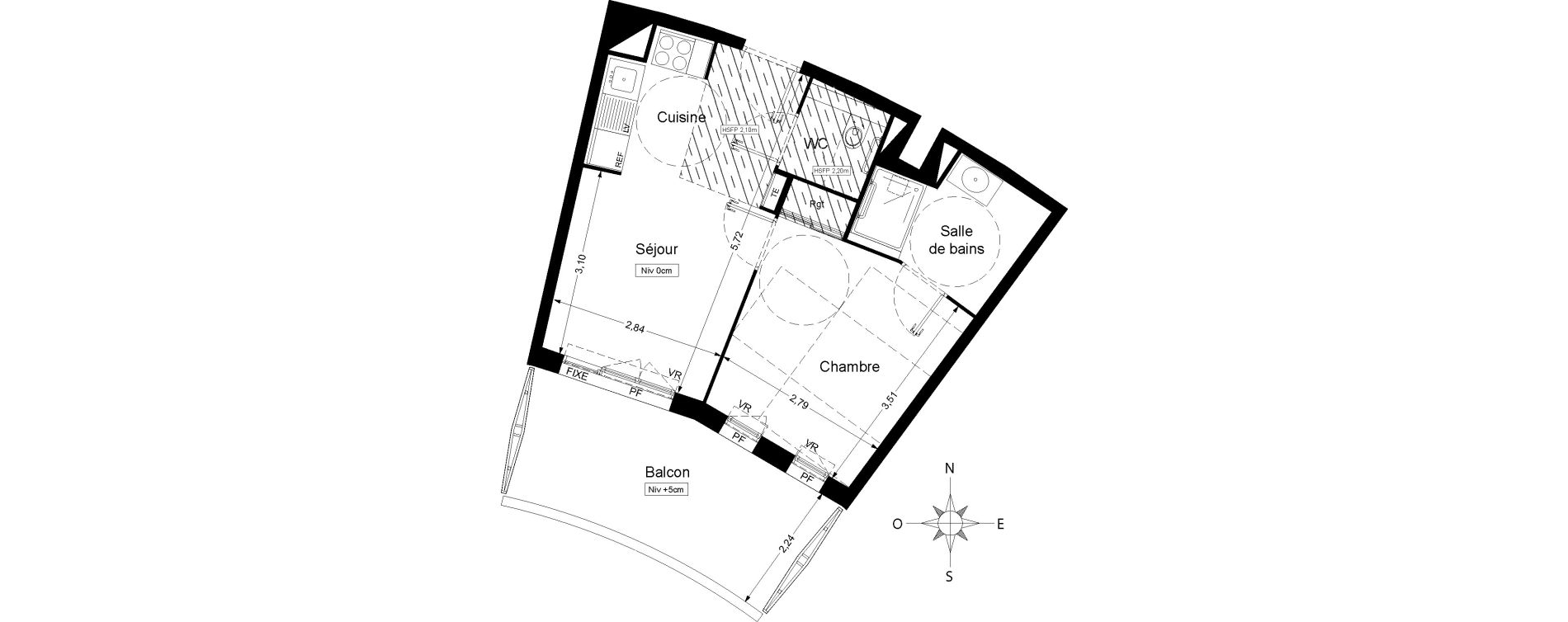 Appartement T2 meubl&eacute; de 38,00 m2 &agrave; Agde Les 7 fonts
