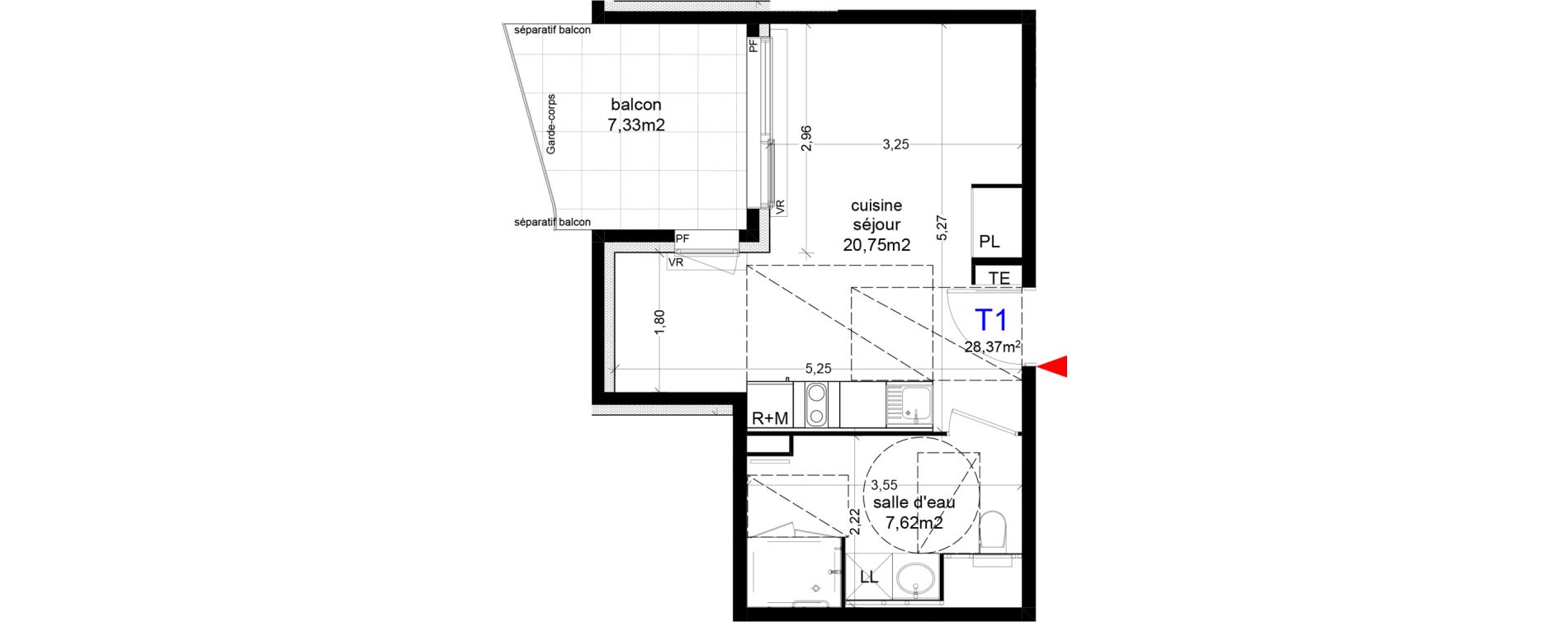 Appartement T1 de 28,37 m2 &agrave; Agde Centre