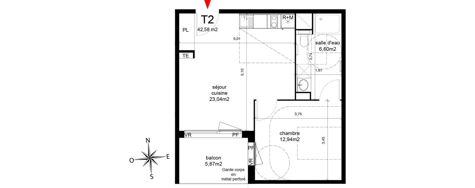 Appartement T2 de 42,58 m2 &agrave; Agde Centre