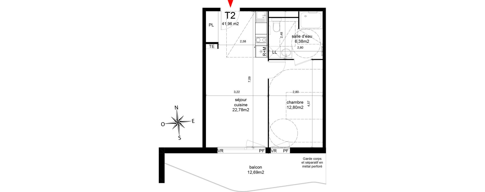 Appartement T2 de 41,96 m2 &agrave; Agde Centre