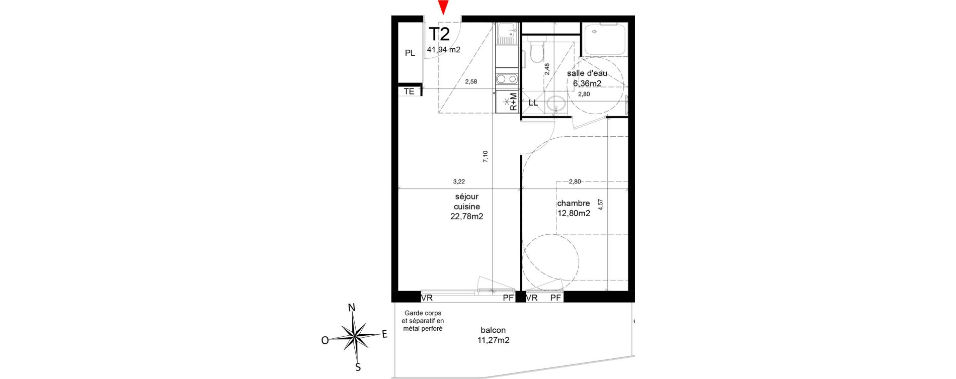 Appartement T2 de 41,94 m2 &agrave; Agde Centre