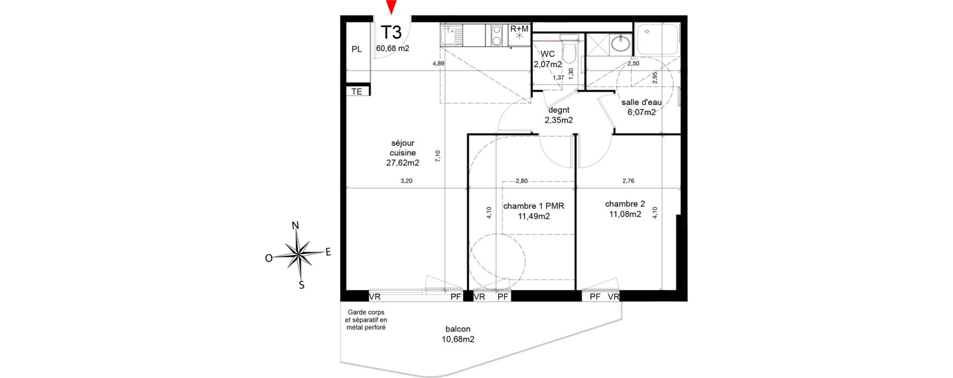 Appartement T3 de 60,68 m2 &agrave; Agde Centre