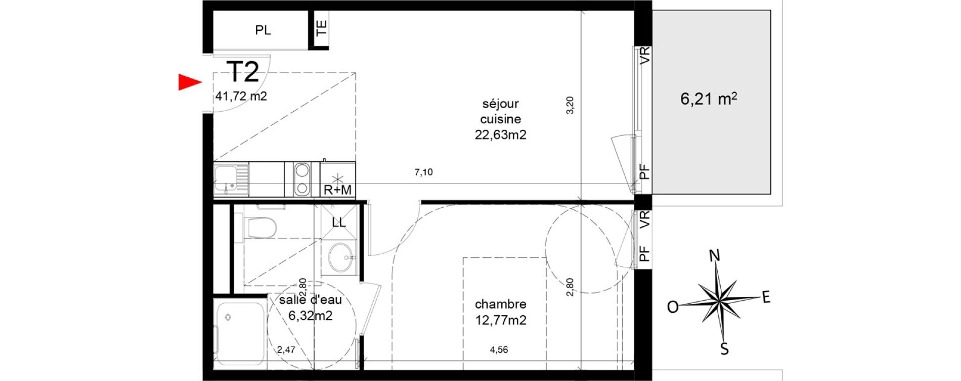 Appartement T2 de 41,72 m2 &agrave; Agde Centre