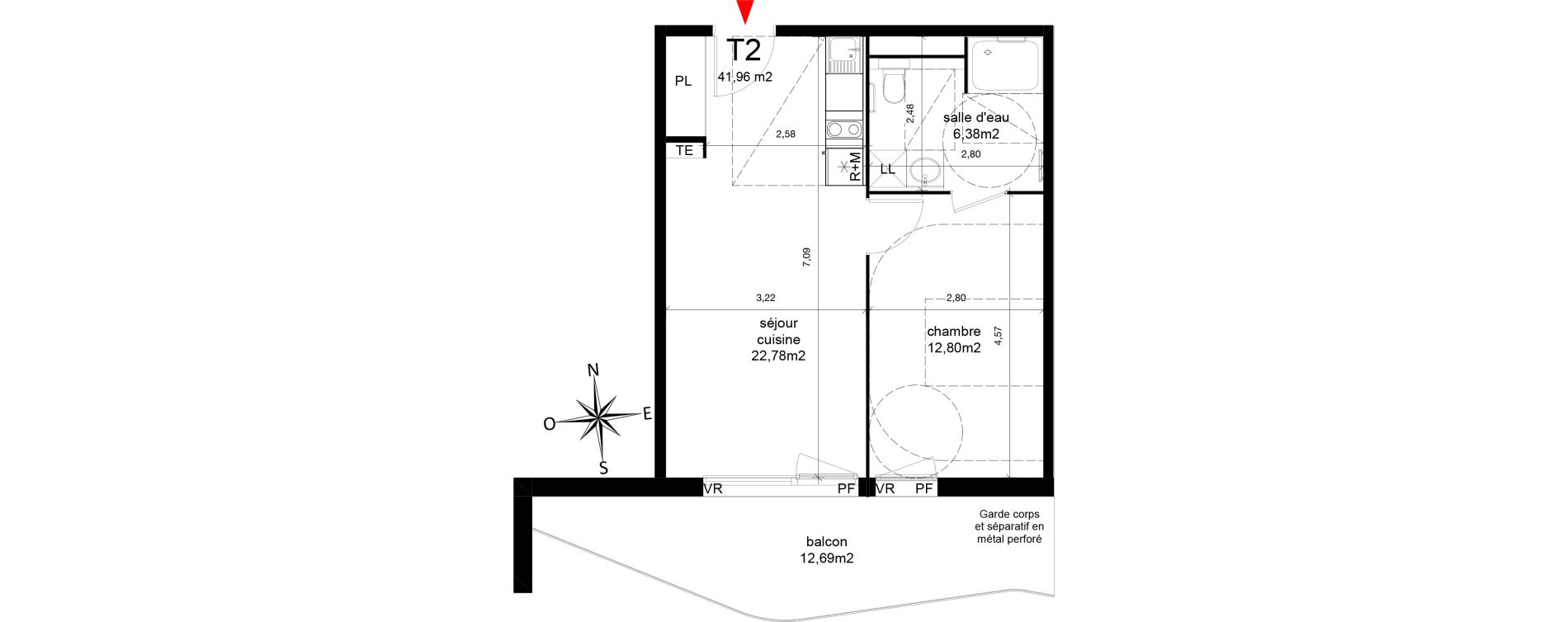 Appartement T2 de 41,96 m2 &agrave; Agde Centre