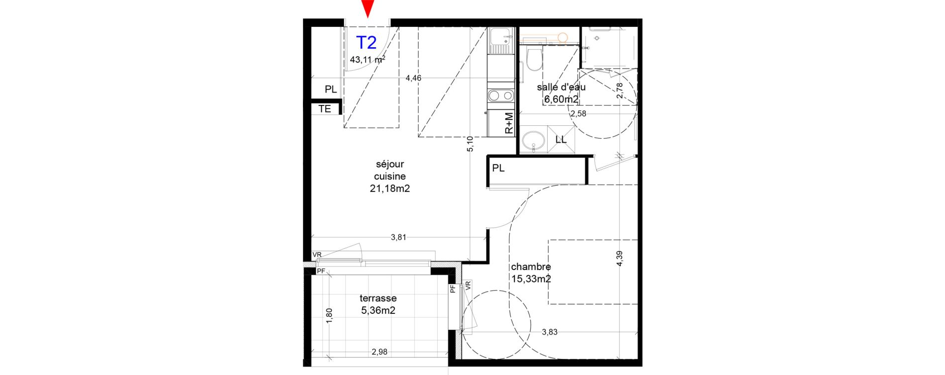 Appartement T2 de 43,11 m2 &agrave; Agde Centre