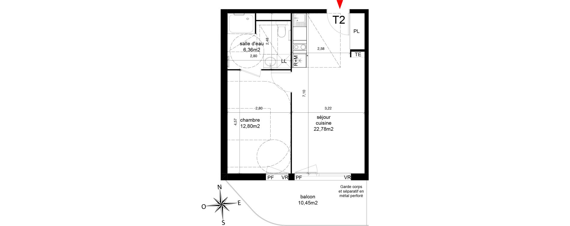 Appartement T2 de 41,94 m2 &agrave; Agde Centre