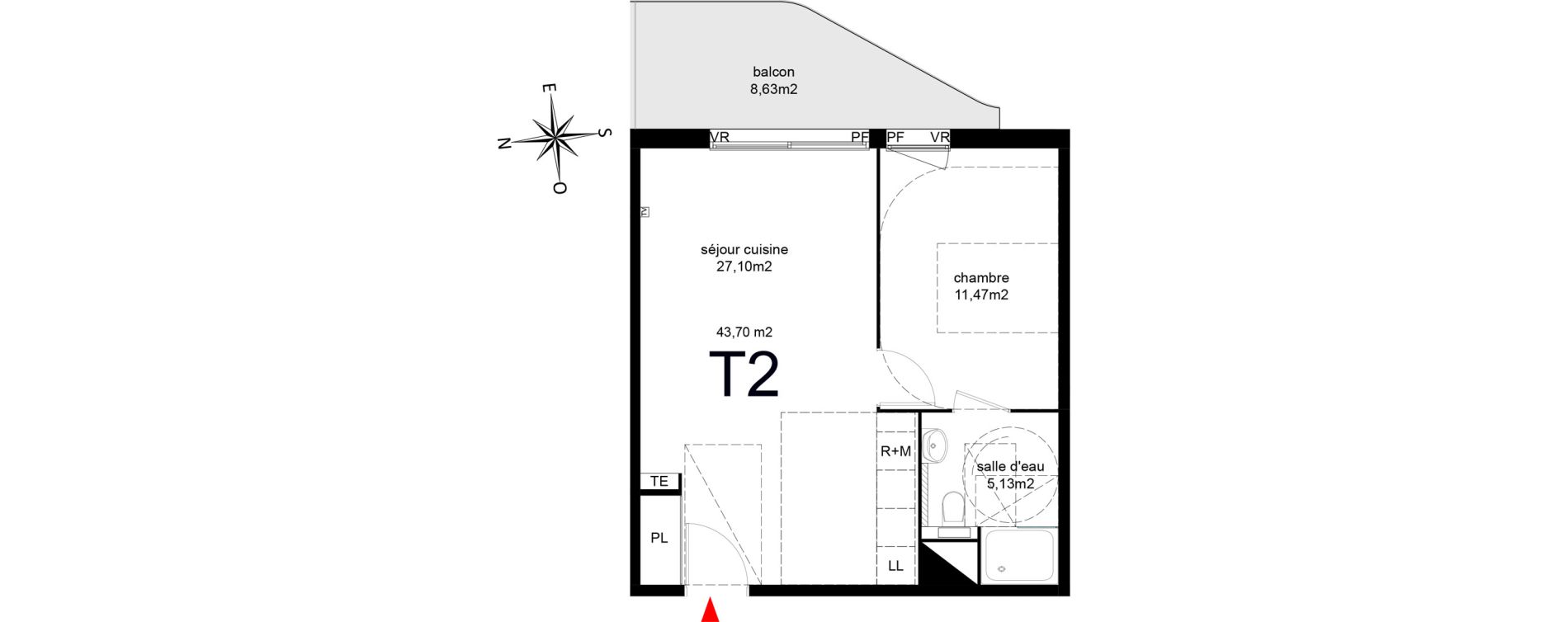 Appartement T2 de 43,70 m2 &agrave; Agde Route de sete