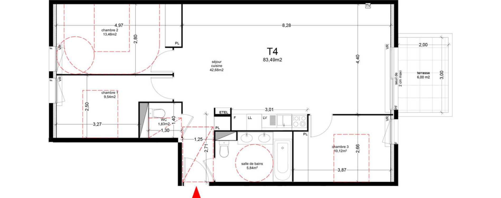 Appartement T4 de 83,49 m2 &agrave; Agde Route de sete