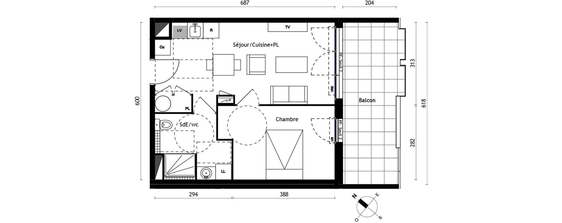 Appartement T2 de 39,60 m2 &agrave; Agde Centre