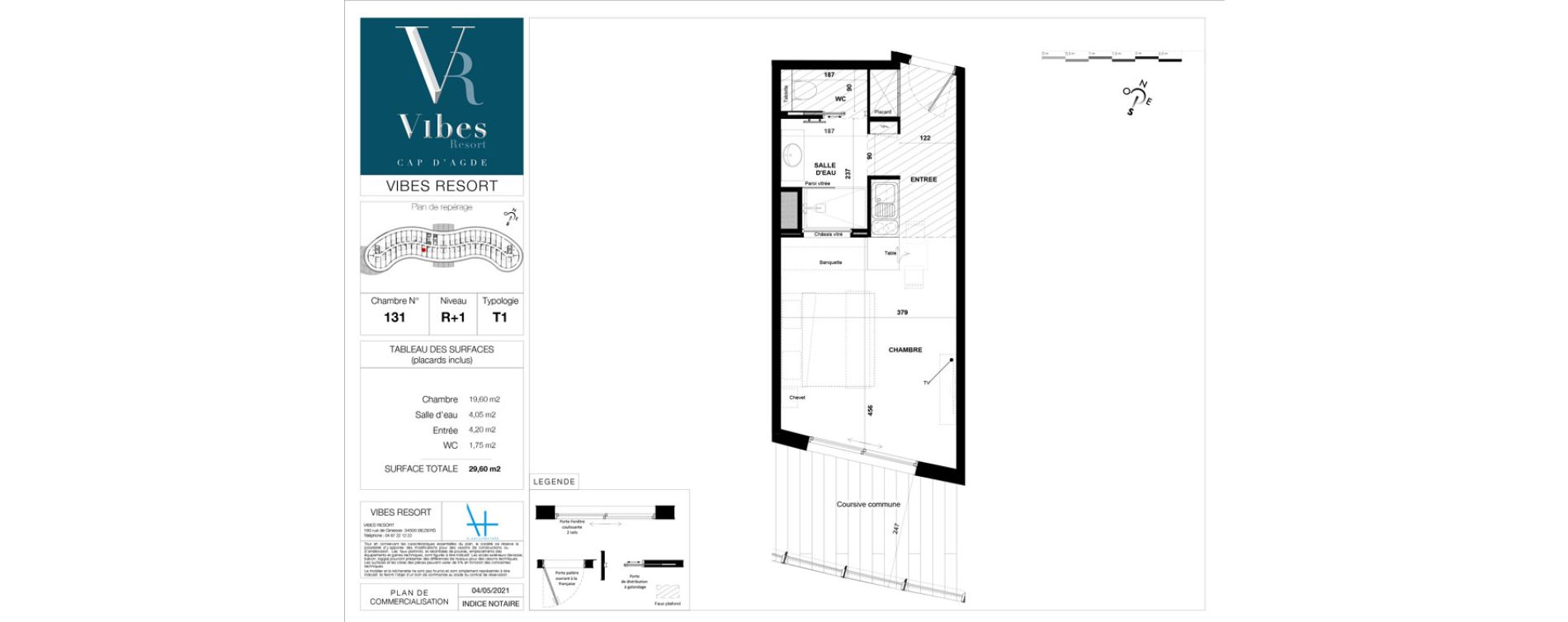 Appartement T1 meubl&eacute; de 29,60 m2 &agrave; Agde Village naturiste