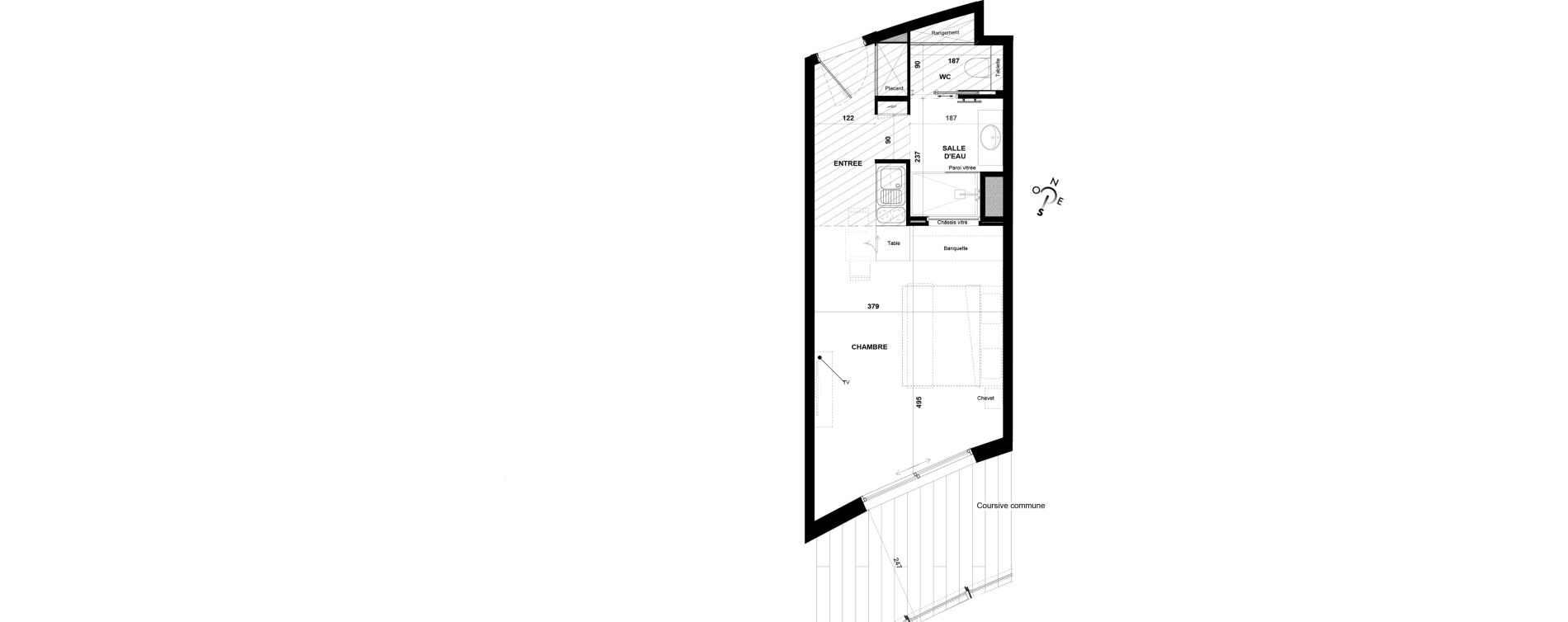Appartement T1 meubl&eacute; de 31,00 m2 &agrave; Agde Village naturiste