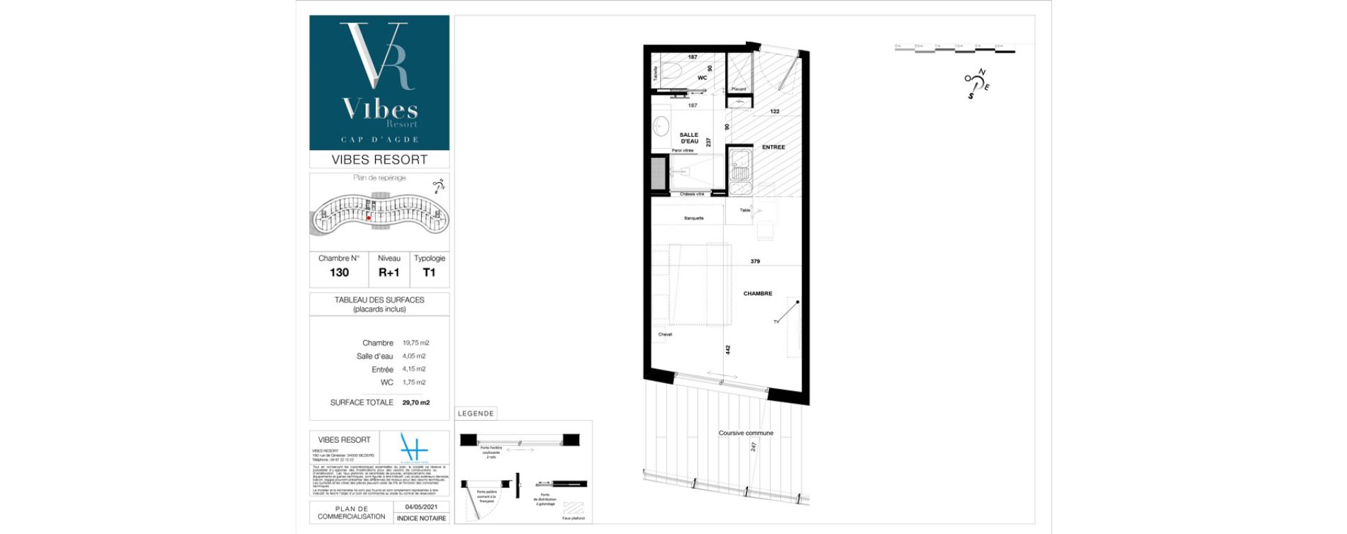 Appartement T1 meubl&eacute; de 29,70 m2 &agrave; Agde Village naturiste