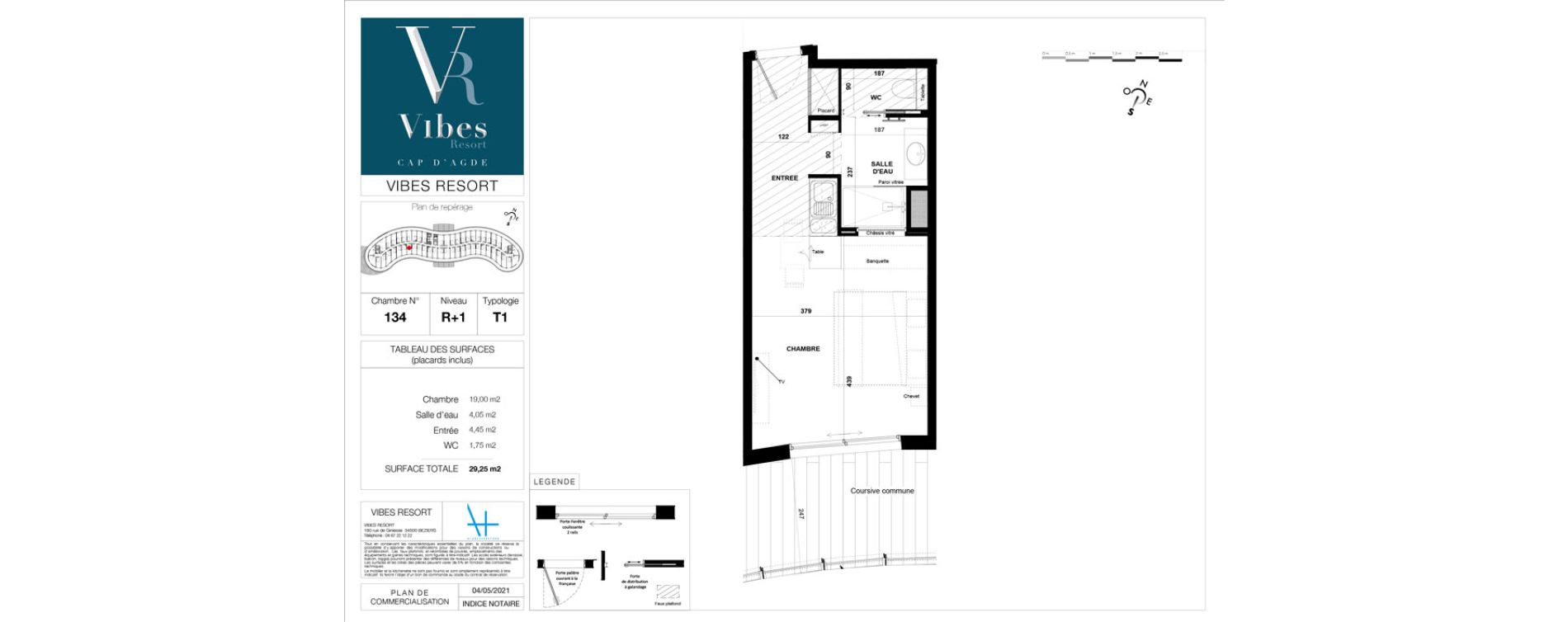 Appartement T1 meubl&eacute; de 29,25 m2 &agrave; Agde Village naturiste