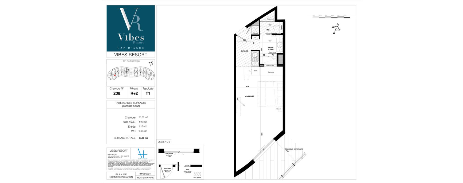 Appartement T1 meubl&eacute; de 38,30 m2 &agrave; Agde Village naturiste