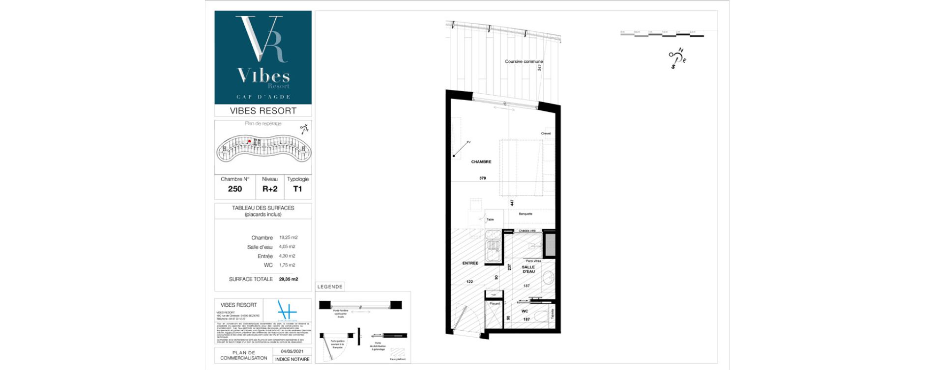 Appartement T1 meubl&eacute; de 29,35 m2 &agrave; Agde Village naturiste