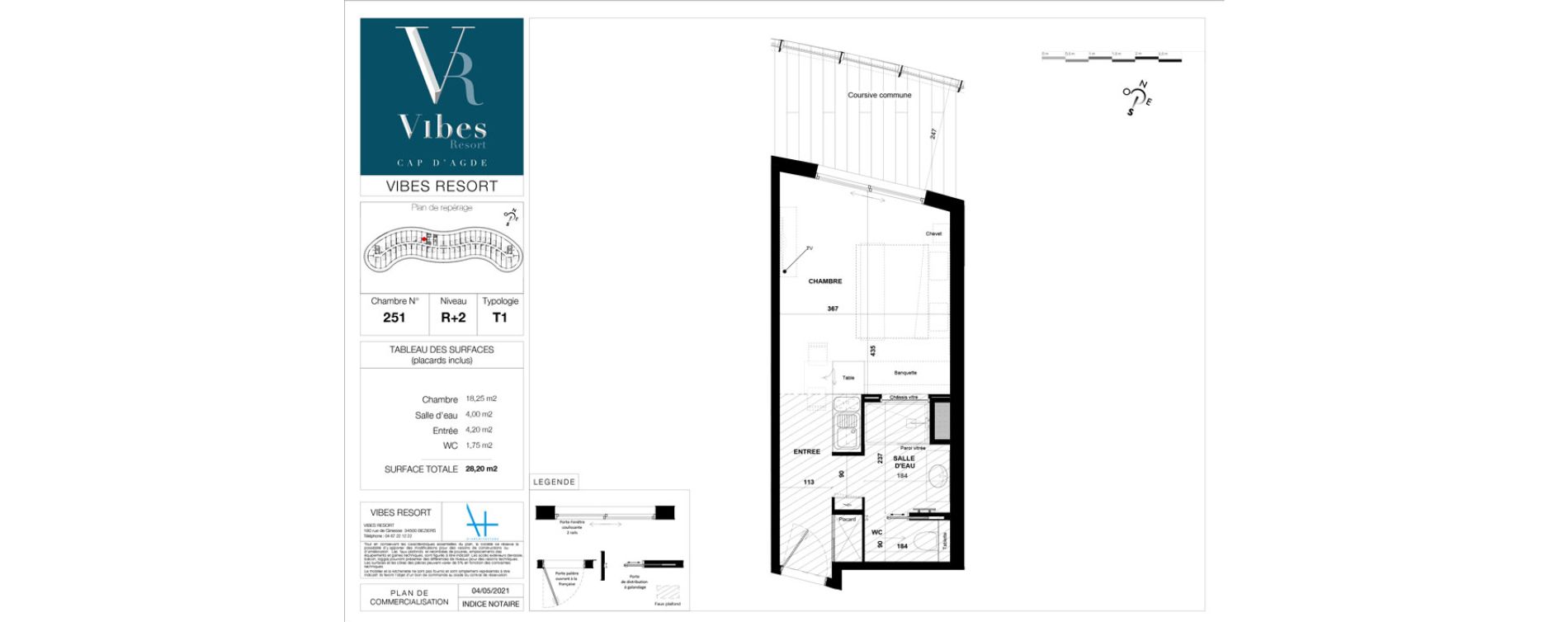 Appartement T1 meubl&eacute; de 28,20 m2 &agrave; Agde Village naturiste