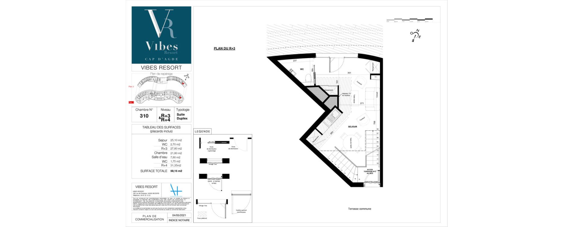 Duplex T2 meubl&eacute; de 59,15 m2 &agrave; Agde Village naturiste