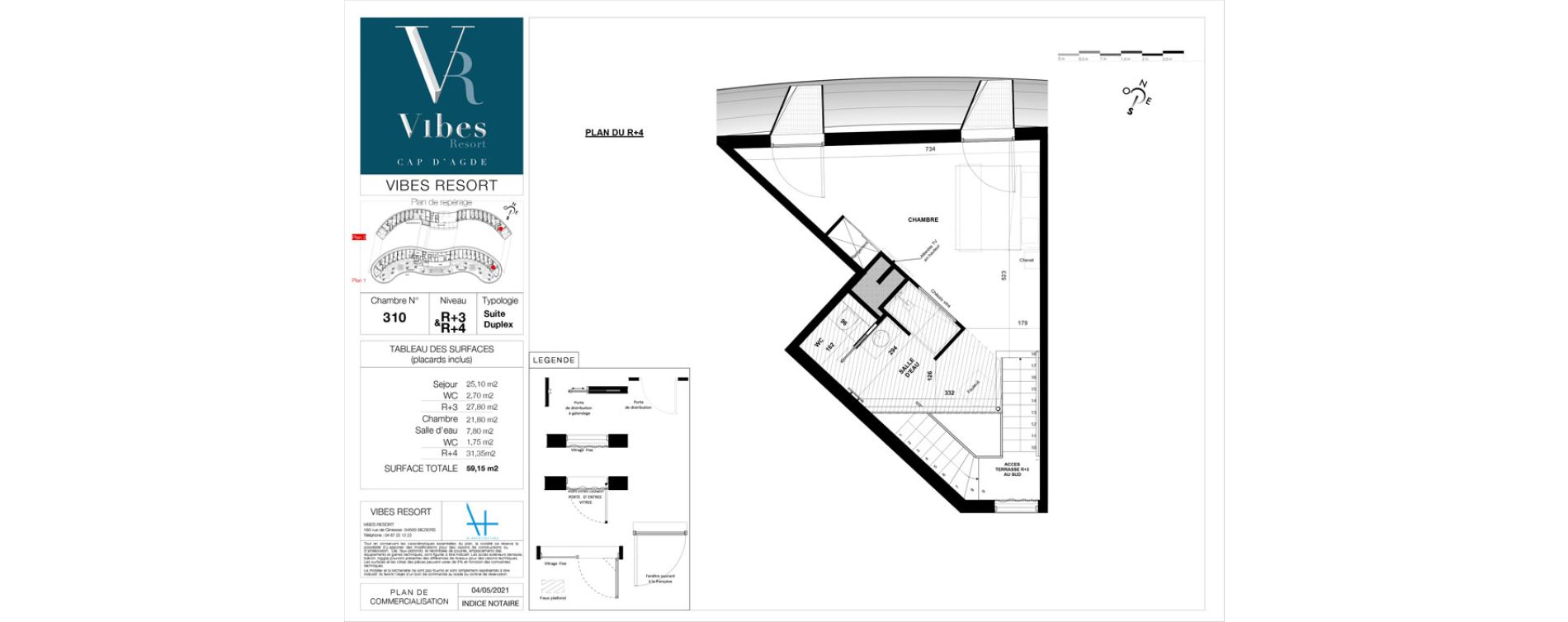 Duplex T2 meubl&eacute; de 59,15 m2 &agrave; Agde Village naturiste
