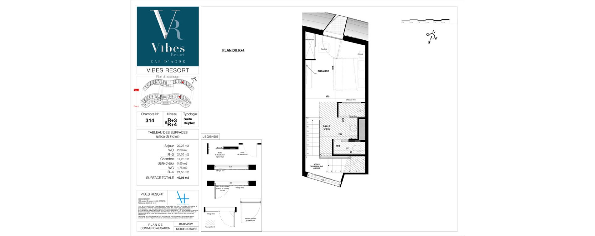 Duplex T2 meubl&eacute; de 49,05 m2 &agrave; Agde Village naturiste