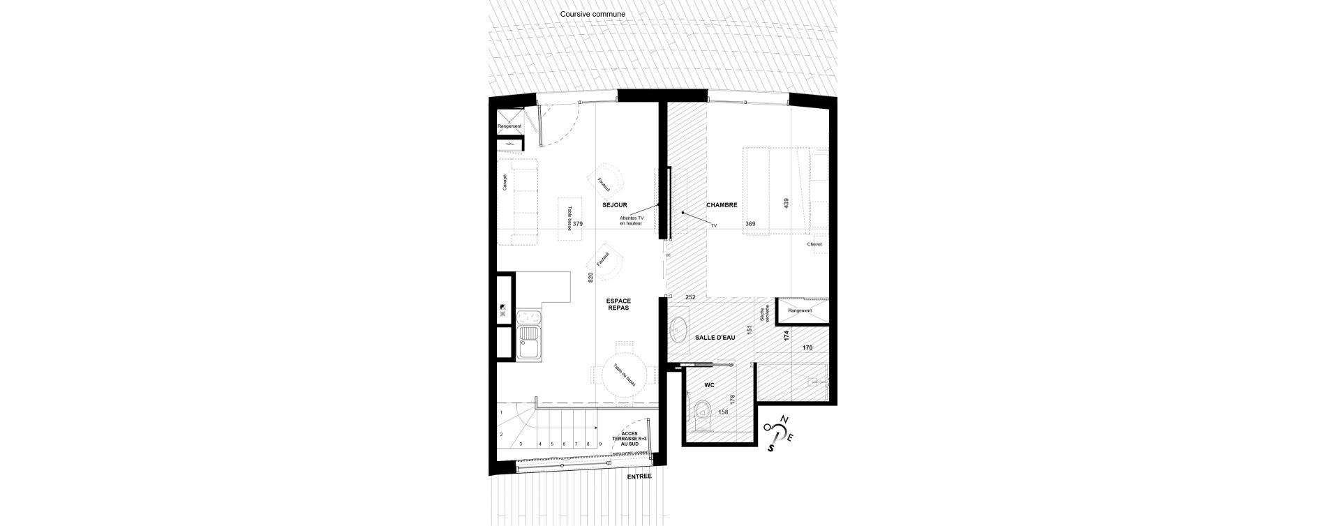 Duplex T2 meubl&eacute; de 52,35 m2 &agrave; Agde Village naturiste